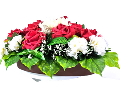 Casa-Poador Herzgesteck Grabschmuck Herz rote Rosen Kunstblumen Engel Friedhof