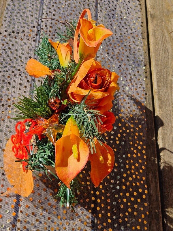 Casa-Poador Weihnachtsgesteck ellipse Orange Calla Rose künstlich Dekoration