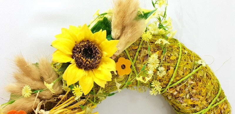Kranz Tür / Wand Kranz künstlich trocken Grün Gelb Sonnenblumen Lagurus 30 cm