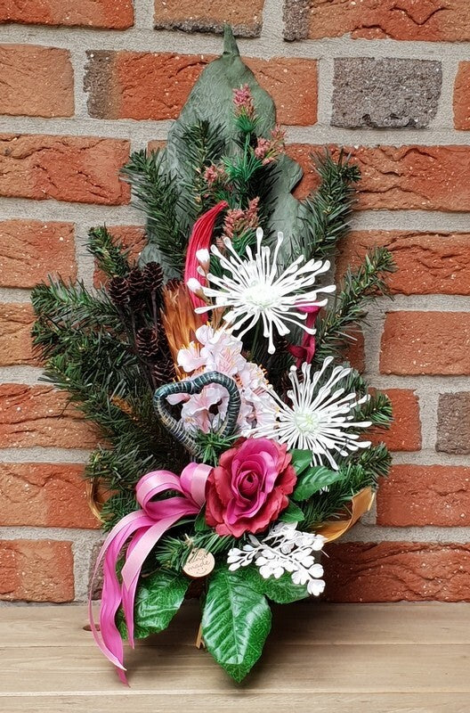 Grabschmuck Trockenblumen Seide Mix Rosa Weiß Natur Naturmaterial Exoten Strauß