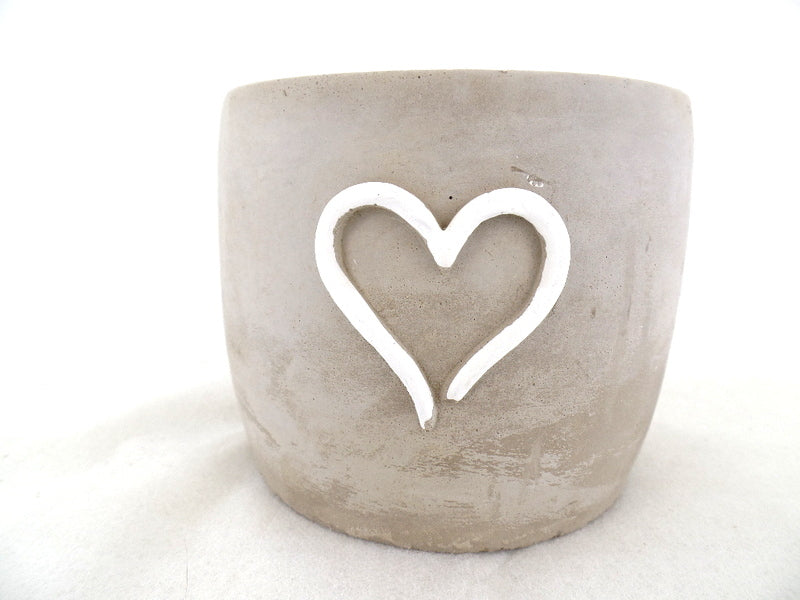 Töpfe Beton grau mit weißem Herz 6 klein 8 cm D. Varianten 3 groß 11 cm D
