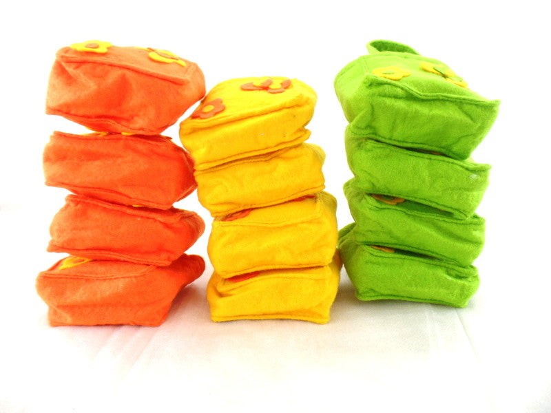 Filztüten Taschen 24 Stück  je 8 Stück in 3 Farben  gelb orange grün Deko