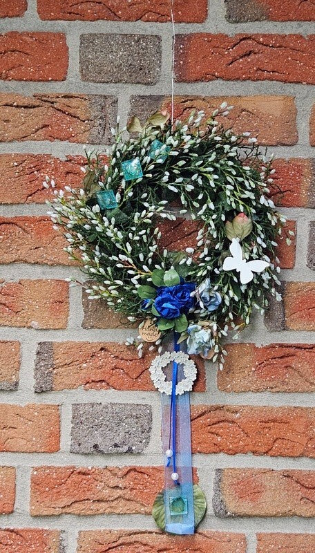 Kranz Türkranz Wand Kranz künstlich trocken wie echt Weiß Blau 25 cm Dekoration