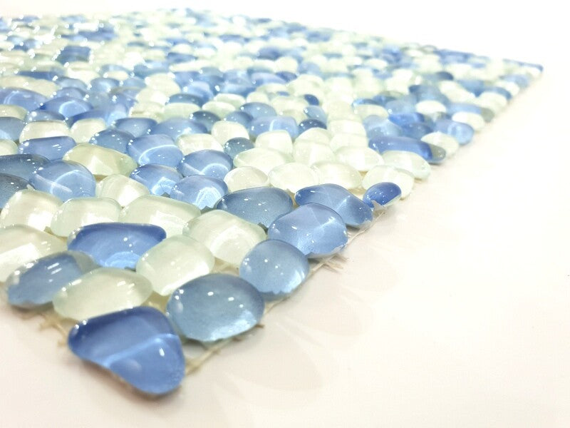 CASA-POADOR Mosaik Fliesenmatte Polygonal weiß hellblau glänzend