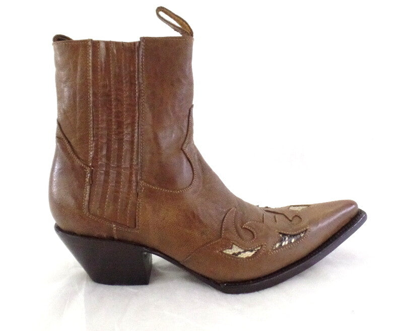 Westernstiefel 39 Braun Short Tan Natural Applikationen Leder spitz Pistolero