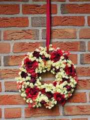 Kranz Tür/ Wand Kranz 40 cm künstlich wie echt rote Rosen Holzblätter Dekoration