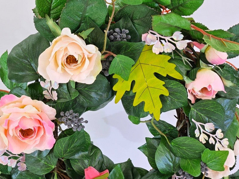 Kranz Tür / Wand Kranz künstlich wie echt Efeu Rosen Rosa Grün 35 cm Dekoration