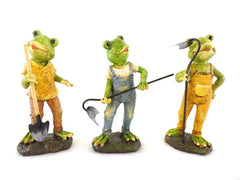 Frösche 3 er Set Gartenarbeit Grün Gelb Blau Amsel stehend Dekoration Polyresin