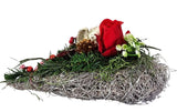 CASA - POADOR GRABSCHMUCK Herz Reisig Unterlage Weiß Rot  Kunstblumen Natur Friedhof