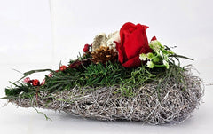 Grabschmuck Herz Reisigesteck Weiß Rot  Kunstblumen Natur