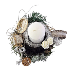 Casa-Poador Weihnachtsgesteck künstliche Tanne Eukalyptus Silber Grau Weiß Kerze