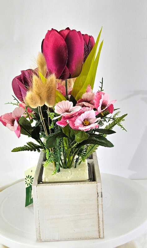 Casa-Poador Gesteck Kunstblumen Tulpen Lagurus Glas künstlich Geschenk Deko