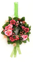 Kranz Tür / Wand Kranz künstlich wie echt Rosen Rosa Grün 25 cm Hafer