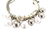 ARMBAND BIJOUX PERLEN 7 reihig Weiß / Silber Stoff Modeschmuck Karabinerverschluss
