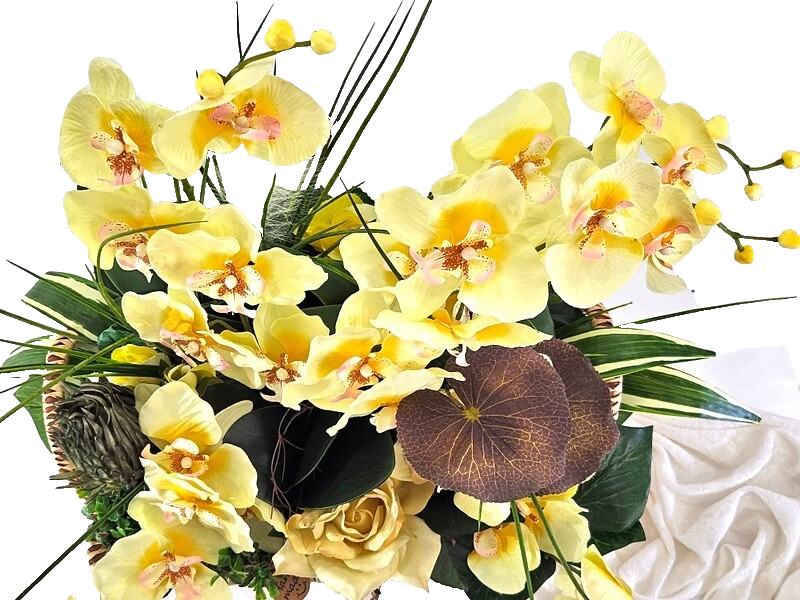 Casa-Poador Orchideen Gesteck Kunstblumen Phalaenopsis Gelb 50H Korb Dekoration