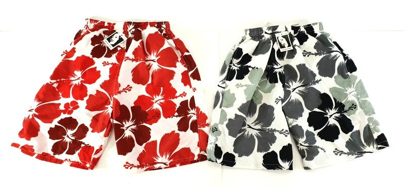 Badehosen Kinder 3 für 2 Badeshorts 128 - 140 Hibiskus Shorts geblümt Kinder