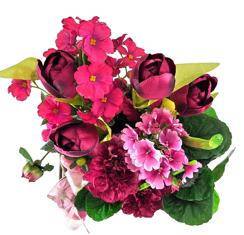 Casa-Poador Ostergesteck Kunstblumen Rosa Korb Tulpe Dahlien Dekoration Geschenk
