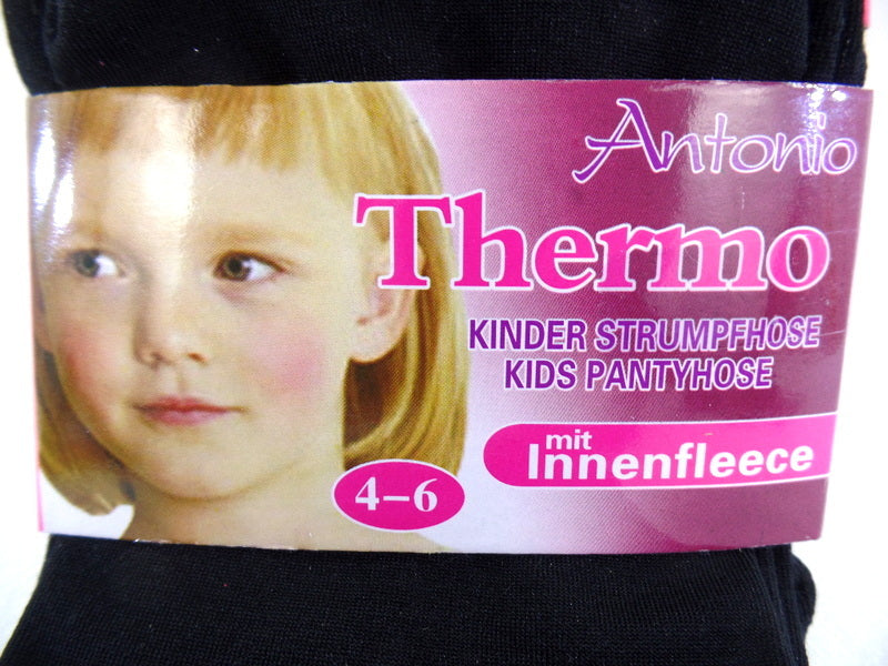 Antonio Kinder Thermo Leggings 3 Stück mit Innenfleece Schwarz blickdicht