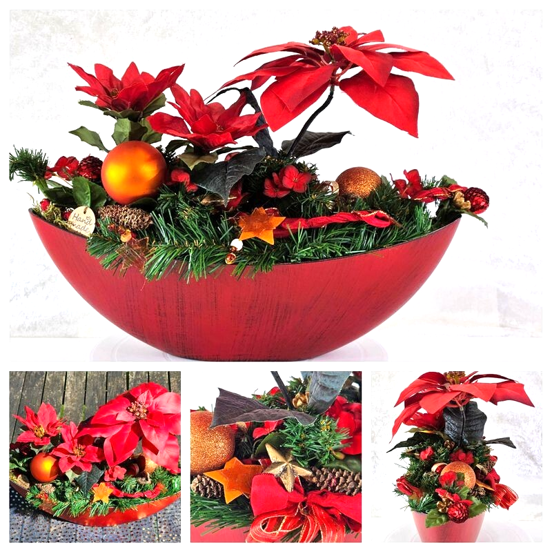 Casa-Poador Weihnachtsgesteck ellipse rote Weihnachtssterne künstlich Dekoration