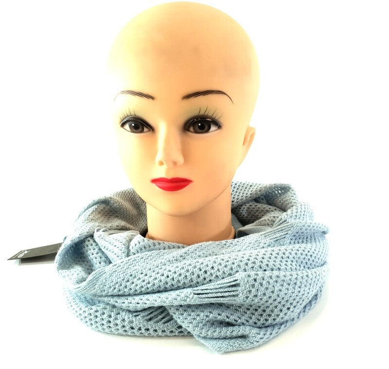 Schal Rundschal Blau Grau Loop Wickelschal gestrickt Lochmuster 100% Arcylic