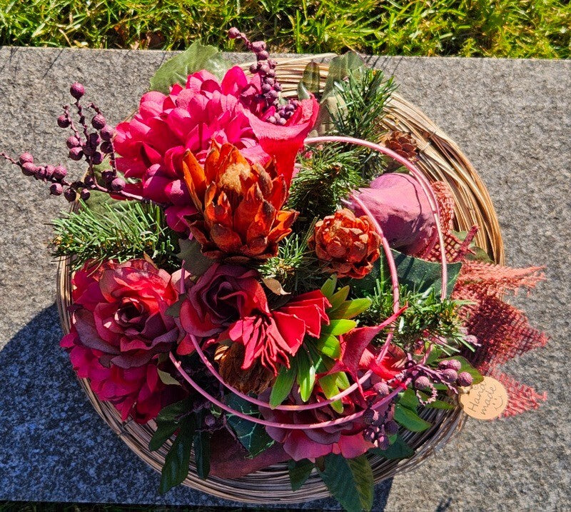 Casa-Poador Grabgesteck Rosa Lila Naturdeko Künstliche Blumen Gedenken Friedhof