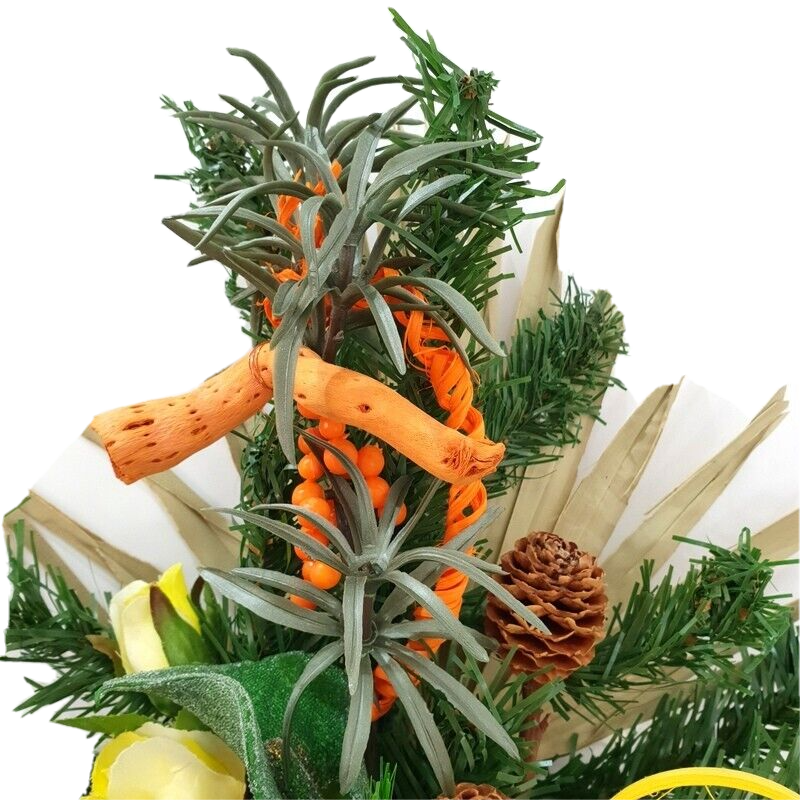 Grabschmuck Grabstrauß Trockenblumen grüne Calla künstliche Tanne Exoten flach