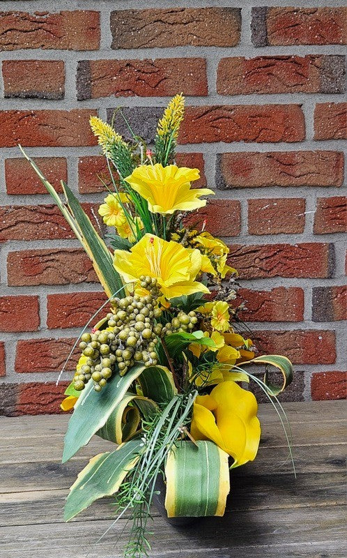 Casa-Poador Gesteck Kunstblumen Ellipsenform Blumengesteck Calla Melamingefäß