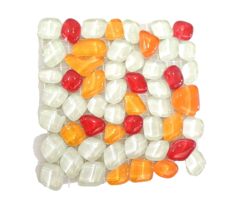 BORDÜRE Glasmosaik Roma Polygonal Soft Glas Orange Rot milchig 1 x Quadrat glatt