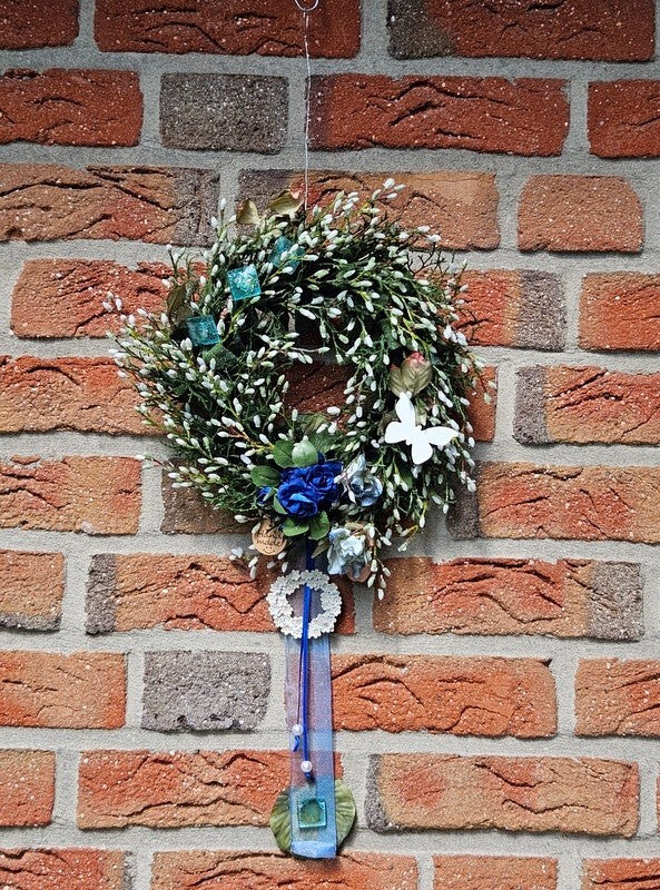 Kranz Türkranz Wand Kranz künstlich trocken wie echt Weiß Blau 25 cm Dekoration