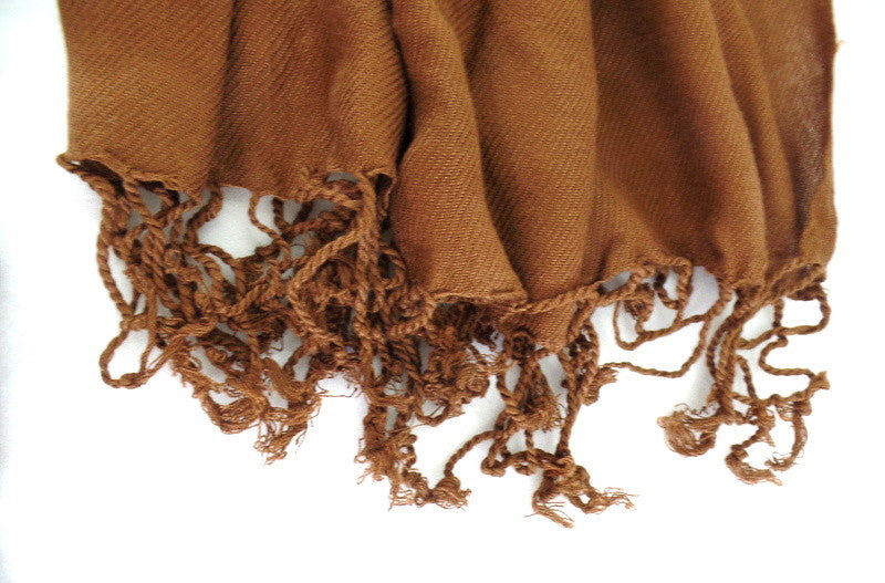 Schal Tuch  Stola Fransen hellbraun 100 % Viscose XXL Schal 190 Lang 65 Breit