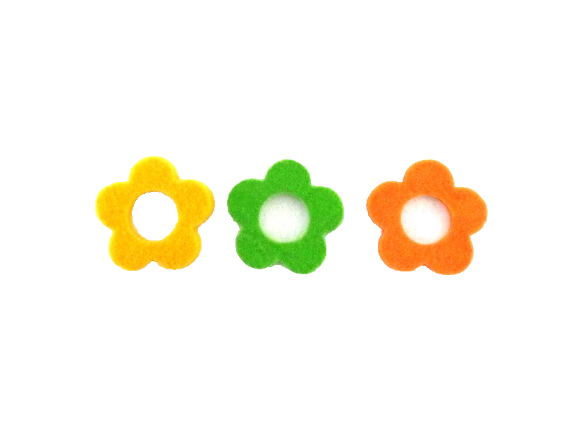 Filzblüten120 St 5 Beutel a 24 Stück 3 Farben 8 Stück gelb, Orange, grün Basteln