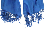 SCHAL TUCH BLAU Stola Fransen Blau 100 % Viscose XXL Schal 190 Lang 65 Breit