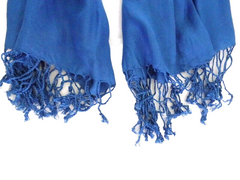 Schal Tuch Stola Fransen Blau 100 % Viscose XXL Schal 190 Lang 65 Breit