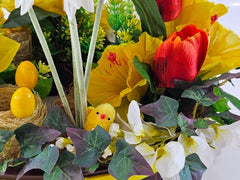 Casa-Poador Kranz künstliche Blumen Gerbera Osterglocken Tulpen Küken Tischdeko