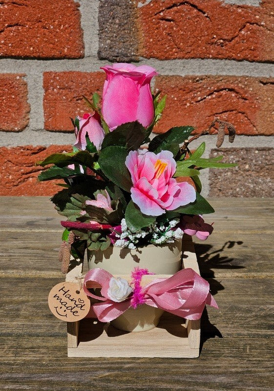 Casa-Poador Künstliches Gesteck Kunstblume in Holzkästchen Blume Geschenk Deko