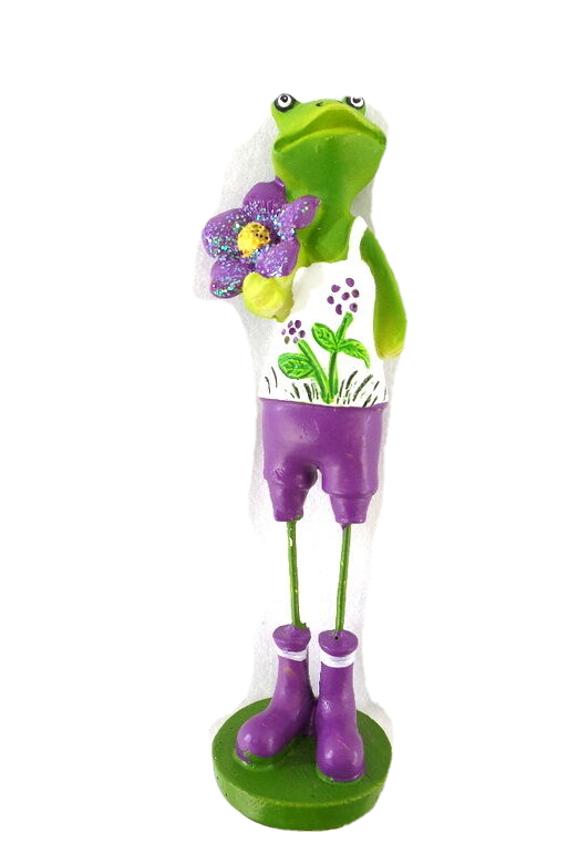Frösche Set 4 Stück Gelb Blau Rosa Lila 12 cm stehend Gärtner Metallfüße Deko