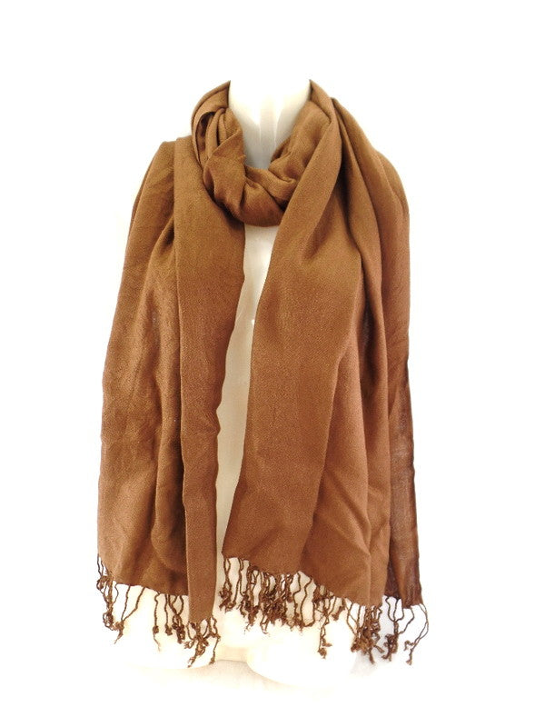 Schal Tuch  Stola Fransen hellbraun 100 % Viscose XXL Schal 190 Lang 65 Breit