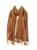 SCHAL TUCH STOLA Fransen hellbraun 100 % Viscose XXL Schal 190 Lang 65 Breit