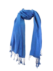 Schal Tuch Stola Fransen Blau 100 % Viscose XXL Schal 190 Lang 65 Breit