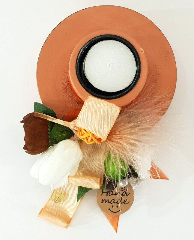 Teelichthalter Gilde Holz Rund 4 Stück Terracotta Optik Kerzenhalter dekoriert