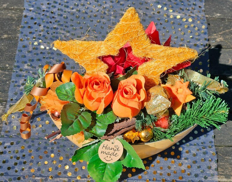 Casa-Poador Weihnachtsgesteck ellipse Orange Sisalstern künstlich Dekoration