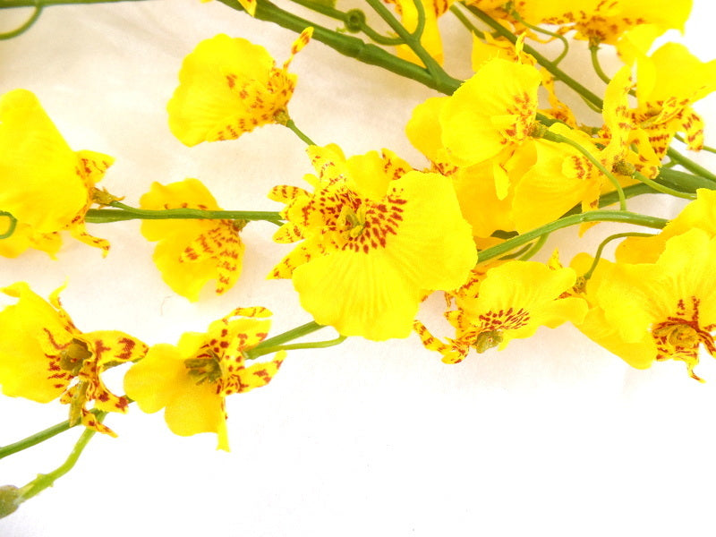Künstliche Seidenblumen Orchideen Gelb / Braun 4 Zweige 100 cm Dekoration Top !