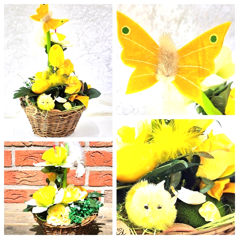 Casa-Poador Gesteck im Korb Osterglocken Küken Kunstblumen Frühling Deko
