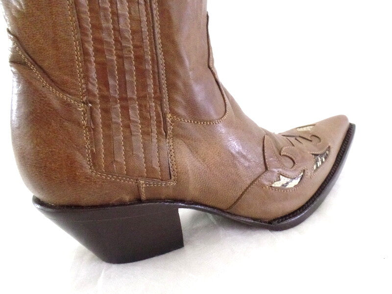 Westernstiefel 39 Braun Short Tan Natural Applikationen Leder spitz Pistolero