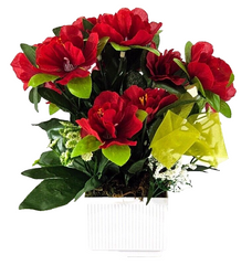 Topfblume Azalee künstlich Rot Weiß Kunstblume mini Schleierkraut Geschenk