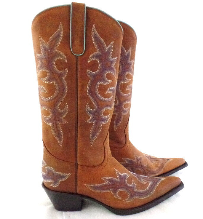 Westernstiefel 39 Hellbraun Lane Cowboystiefel Echt Leder spitz grüne Sohle