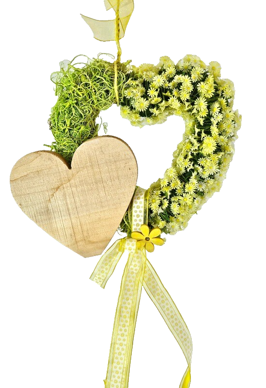 Casa-Poador Kranz Türkranz Wand Kranz künstlich 20 cm D gelb Natur Herz Deko
