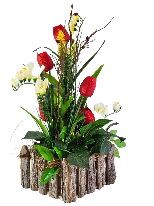 Casa-Poador Gesteck Kunstblumen Naturgefäß Tulpen Frühling FroschfigurDekoration