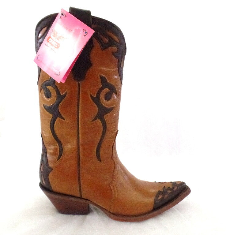 Westernstiefel 36 Natura Cafe Cowboystiefel Leder spitz Applikationen Rudel