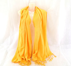 Schal Tuch Stola Fransen Dottergelb 100 % Viscose XXL Schal 190 Lang 65 Breit